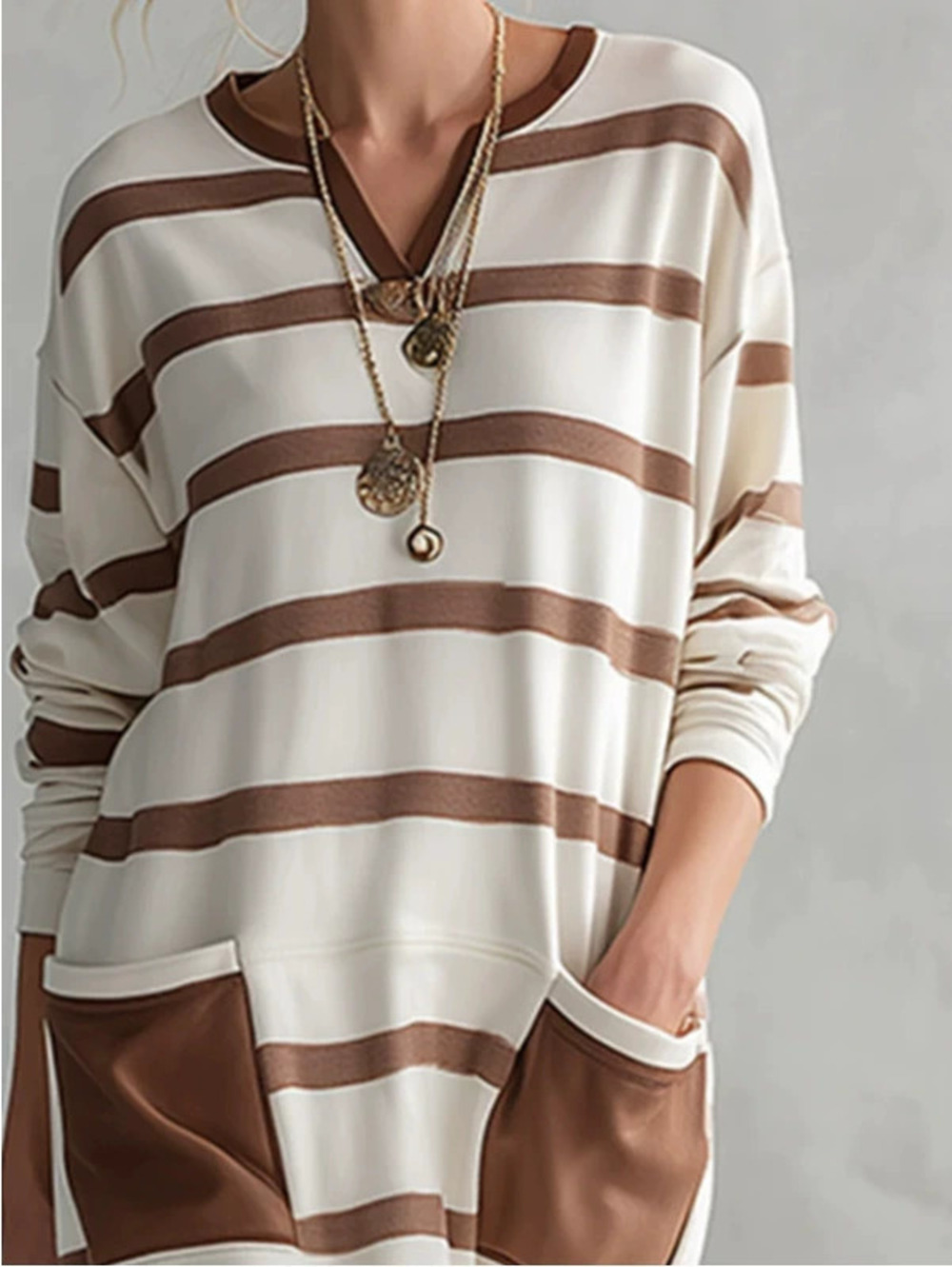 FOREVER 21 Casual Striped Long Sleeve Maxi Dress